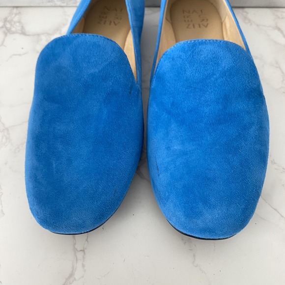 Naturalizer Emiline Bauhaus Loafer Sz 8.5‎ W Blue Suede Slip-on Low Heel Work - Picture 2 of 11